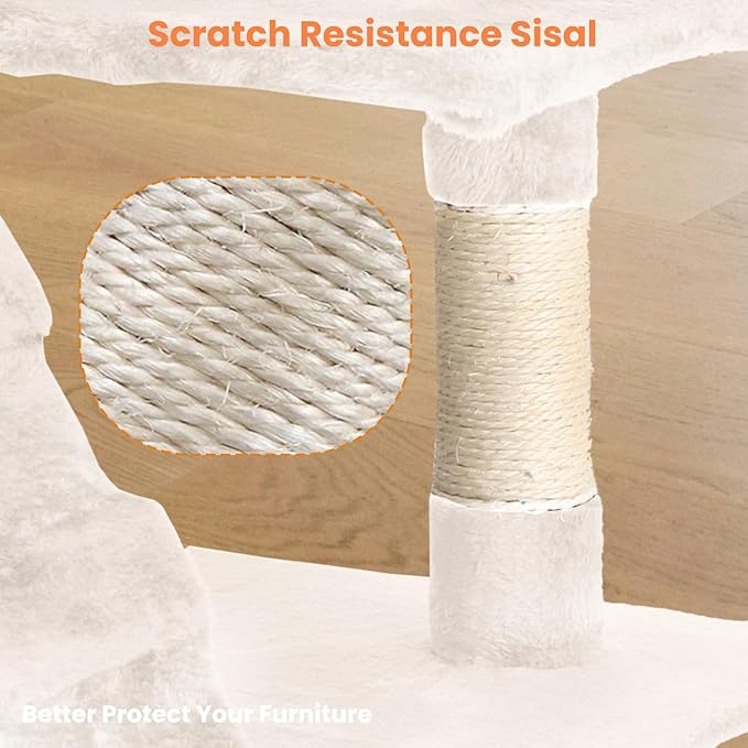 54.7 inches Cat Tower for Indoor Cats, Multi-Level Cat Condos with Scratching Posts, Hanging Toys, Beige-PawvioPets