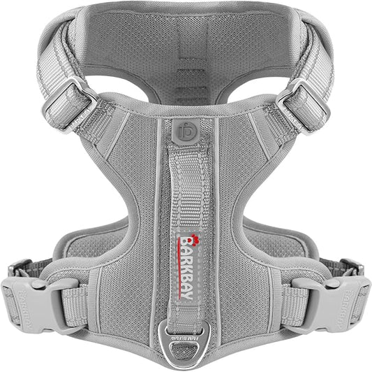 BARKBAY Dog Harness No Pull with ID Tag Pocket - Heavy Duty, Reflective, Easy Control for Large Dogs(Grey,M)-PawvioPets
