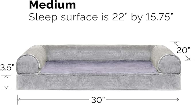 Furhaven Orthopedic Dog Bed for Medium/Small Dogs w/ Removable Bolsters & Washable Cover, For Dogs Up to 35 lbs - Faux Fur & Velvet Sofa - Smoke Gray, Medium-PawvioPets
