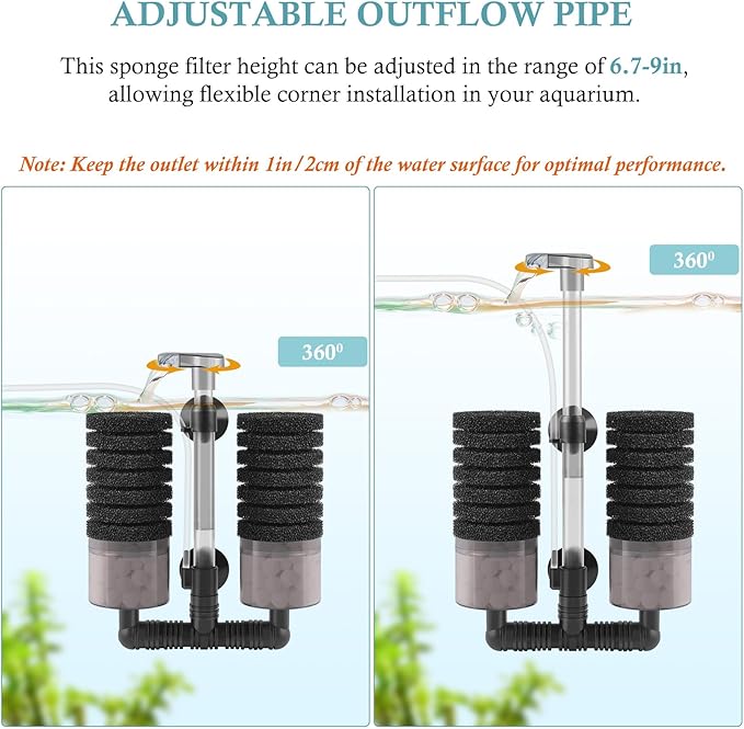Air Powered Aquarium Sponge Filter with Biochemical Sponge and Ceramic Balls, Quiet Submersible Fish Tank Filter for 8-20Gallon (M-6.7in)-PawvioPets