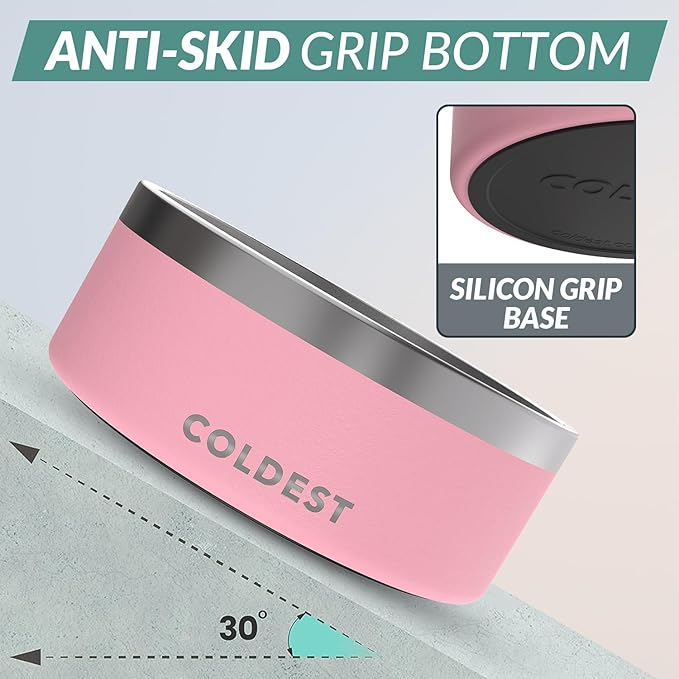 Coldest Dog Bowl - Anti Rust Metal, Non Slip, 3 Layers Insulated Stainless Steel Dog Bowls - Spill Proof & Heavy Duty - Water Bowl for Dogs, Cats & Pets, Dish Washer Safe (100 oz, Cotton Candy Pink)-PawvioPets