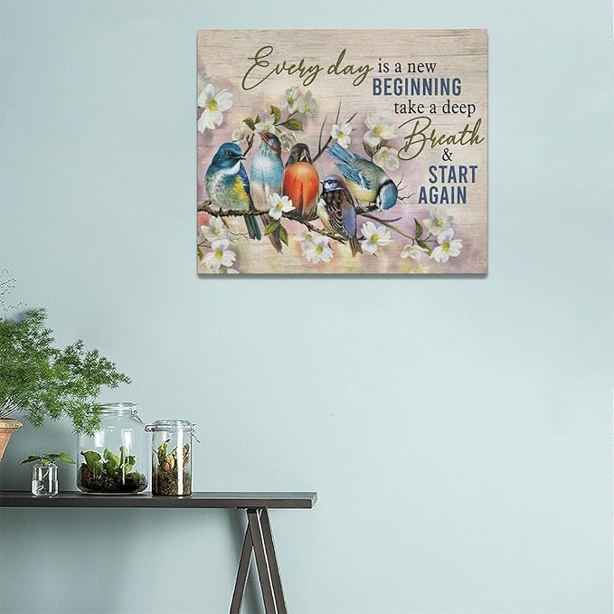 Bird Wall Art Farmhouse Flower Branch Pictures Rustic Country Birds Wall Decor Floral Canvas Print Painting Artwork for Bathroom Living Room Bedroom 20"x24"-PawvioPets