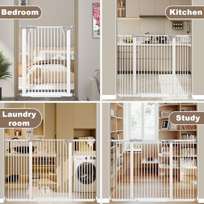 41" Extra Tall Cat Gate for Doorway, 54.8-57.4'' Metal Pet Baby Safe Gate, Extra Wide Pressure Mounted Child Door with Expansion Kit, No Drilling Cat Fence Indoor, No Climb Baby Proof Gate, White-PawvioPets