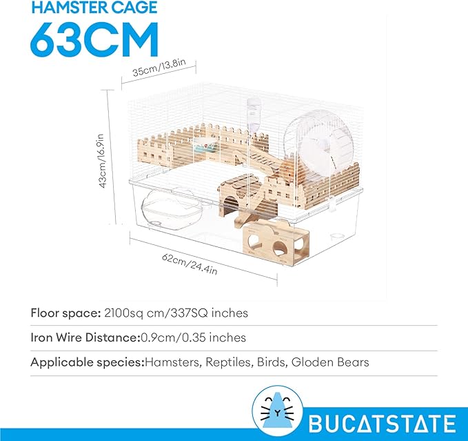 BUCATSTATE Hamster Cage Includes 8 in 1 Accessories, 3-Level Hamster Rat Cage and Habitats for Gerbil, Mice, Syrian Dwarf Hamster (24.4" L x 13.8" W x 16.9" H)-PawvioPets