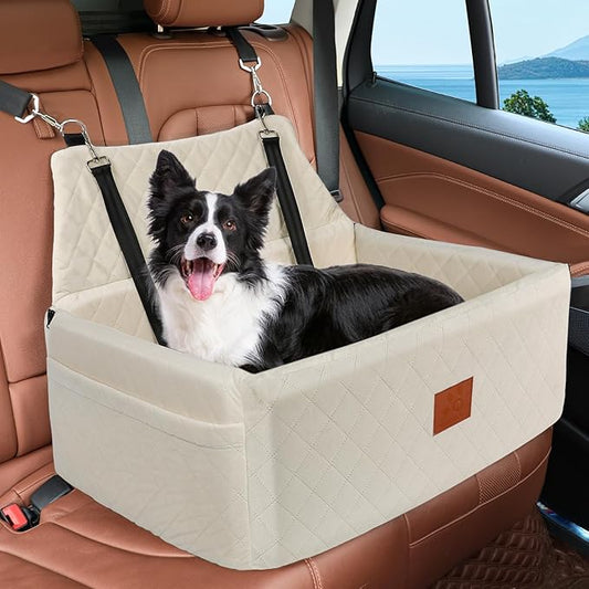 Dog Car Seat for Large Medium Dogs,Washable Pet Carseat Under 55 lbs or 2 Small Dogs,Dog Booster Seat Travel Bed with Thick Cushion,2 Safety Leashes-PawvioPets