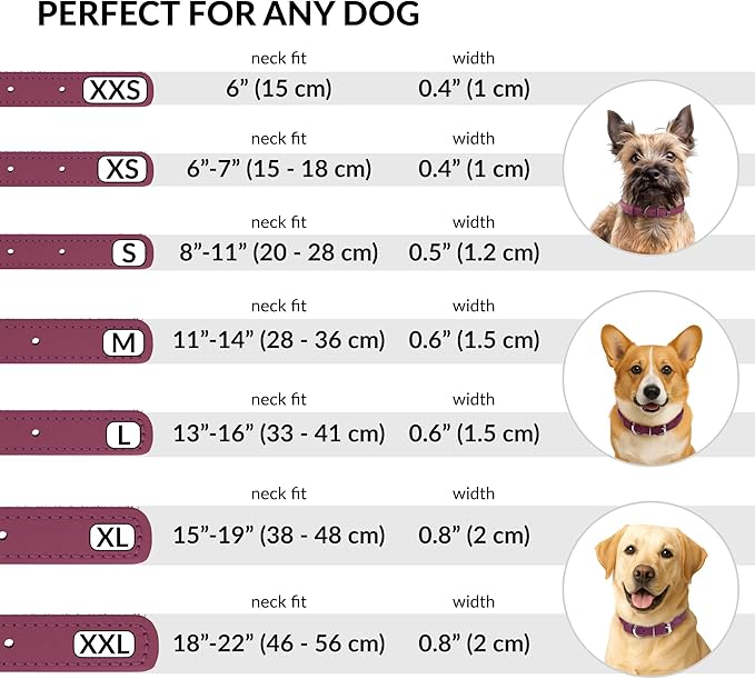 CollarDirect Rolled Leather Dog Collar, Soft Padded Round Puppy Collar, Handmade Genuine Leather Collar Dog Small Large Cat Collars 13 Colors (15-19 Inch, Pink Textured)-PawvioPets