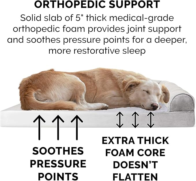 Furhaven Orthopedic Dog Bed for Large Dogs w/ Removable Bolsters & Washable Cover, For Dogs Up to 125 lbs - Faux Fur & Velvet Sofa - Smoke Gray, Jumbo Plus/XXL-PawvioPets