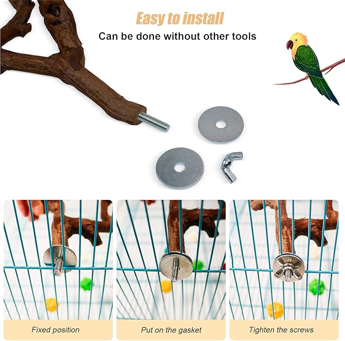 2 Packs Parrot Bird Perches,Natural Wild Grape Stick Grinding Paw Climbing Standing Cage Accessories Toy for 3-4 Parakeets, Budgies, Lovebirds,Cockatiels (Style-1)-PawvioPets