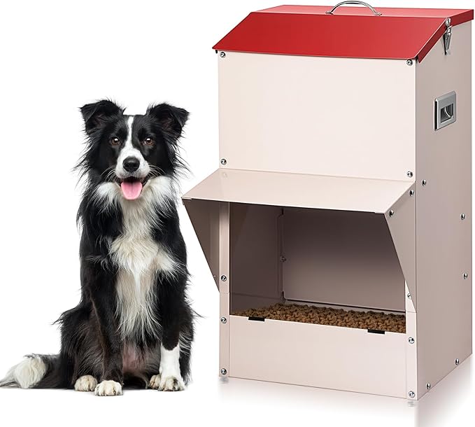 Automatic Dog Feeder Large Breed, 50 LB Capacity Outdoor Pet Food Dispenser, Powder-Coated Steel Gravity Dog Food Feeder with Clear Door, Wall Mountable, Weatherproof Self Feeders-PawvioPets