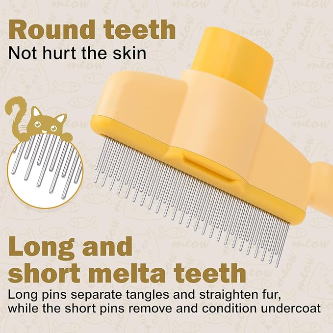 Cat Comb Dog Comb Pet Hair Removal Tool 6 Pack, Flea Combs for Cats and Dog, Grooming Brush with One-Click Self-Cleaning, Pet Grooming Supplies for Cats & Dogs-PawvioPets