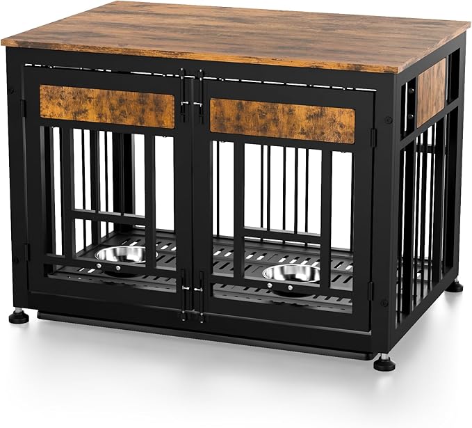 Dog Crate Furniture End Table 38 Inch Hidden Kennel Cabinet with Removable Tray, Thickened Metal Frame Dog Cage, Dual-Purpose Pet House & Nightstand for Living Room-PawvioPets