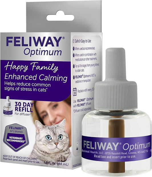 FELIWAY® Optimum 30 Day Cat Calming Refill for Pheromone Diffuser, 48ml - Helps Reduce Common Signs of Stress in Cats & Kittens, Enhanced Calming-PawvioPets