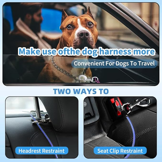 Dog Seat Belt Harness for Car,Dog Seatbelt of Coated Wire Leash Safety Restraint,No Chew Tether Cable Vehicle,Double Clips & Latch(Blue, 32 inch/80 CM)-PawvioPets