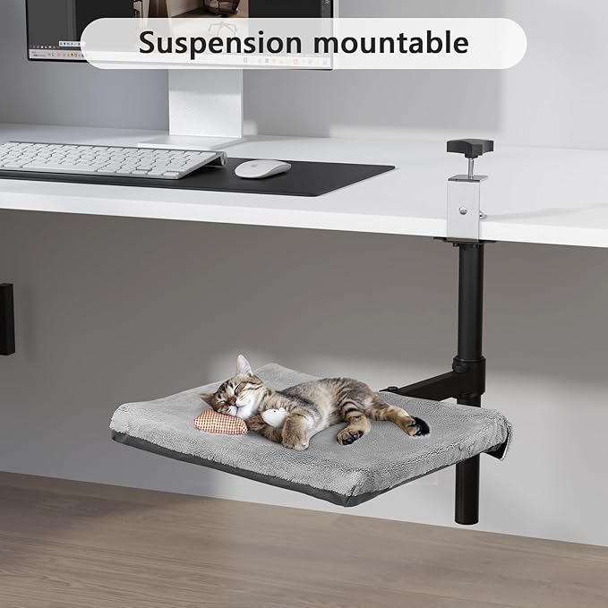 Cat Desk Bed - Perfect Cat Hammock for Your Desk Perch Adjustable Steel Frame Soft Fabric Removable Washable 16 inch Unique and Modern cat Furniture-PawvioPets