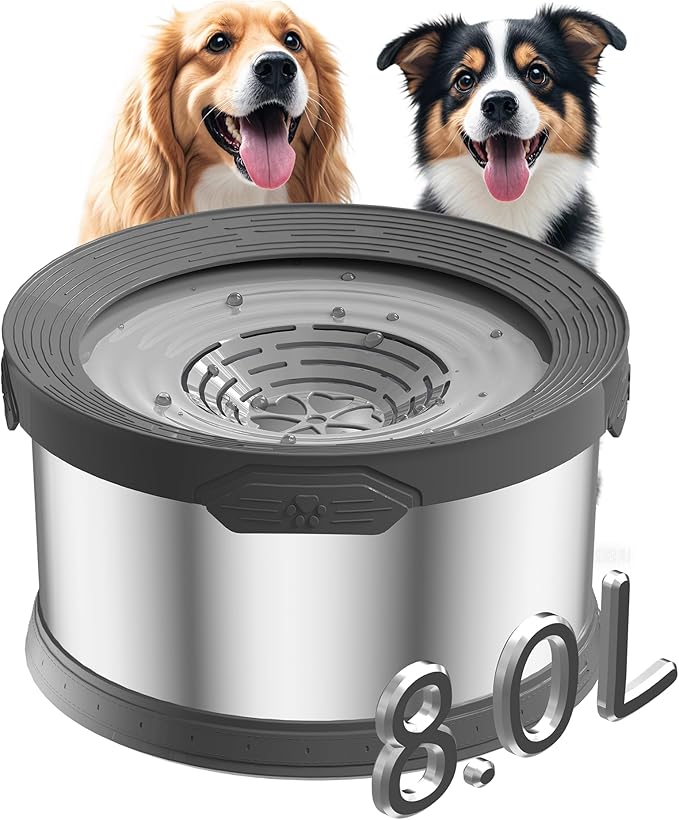 8L Dog Water Bowl 270oz Super Large Capacity No Spill Water Bowl for Dogs Stainless Steel Dog Bowls for Large Dogs No Splash Dog Water Bowl with Anti-Slip Mat for Messy Drinkers-PawvioPets