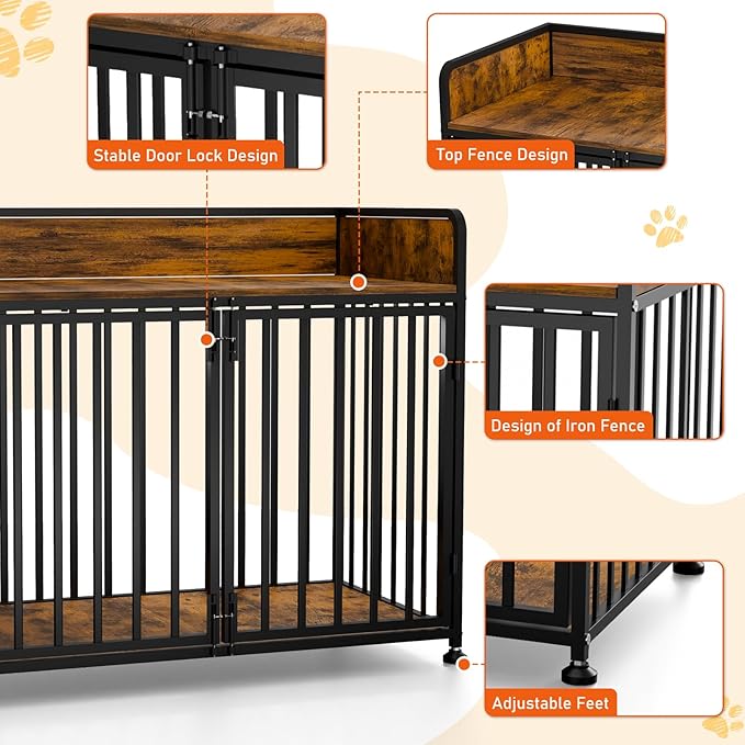 Dog Crate Furniture End Table with Table Guardrail, Heavy Duty Large Dogs Cage, 42 Inch Dog Kennel, Medium Large Dogs House Decorative Pet Crate Indoor-PawvioPets