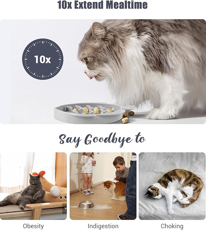 Coomazy 2-in-1 Silicone Slow Feeder Dog Cat Bowls, Interactive Puzzle Toy for Pets Dry/Wet Food Training, Keeps Dogs Cats Busy, Prevents Puppy Kitty Overeating (Smoky Gray, 1.2 Cup)-PawvioPets