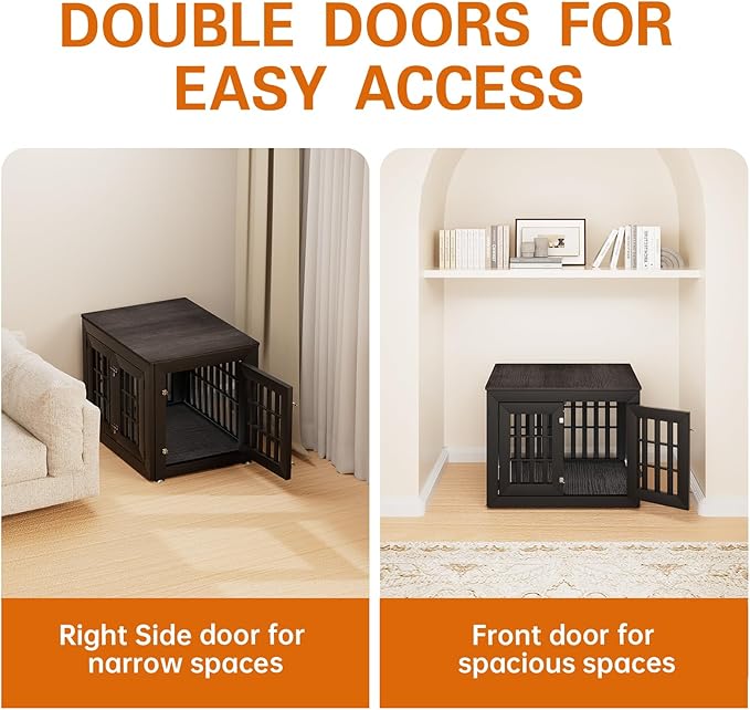 32" Heavy Duty Dog Crate Furniture for Small,Medium and Large Dogs,Rustic Wooden Dog Cage Kennel Indoor Furniture with Waterproof Top,Decorative Pet House Side End Table (Black & Grey)-PawvioPets