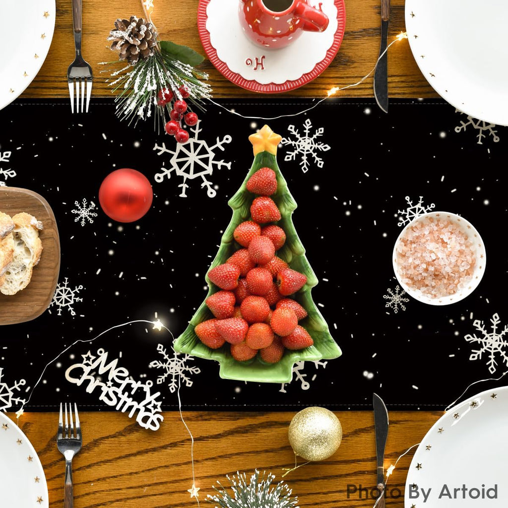 Artoid Mode Black Snowman Snowflake Let it Snow Winter Table Runner, Christmas Kitchen Dining Table Decoration for Home Party Decor 13x108 Inch