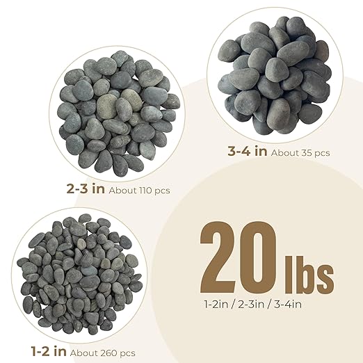40lbs Large River Rocks for Landscaping, 2-3 Inch Big Black Pebbles, Hand-Picked Premium Stones for Garden Design, Fish Tank, Flower Pots, Pathways and Backyard-PawvioPets