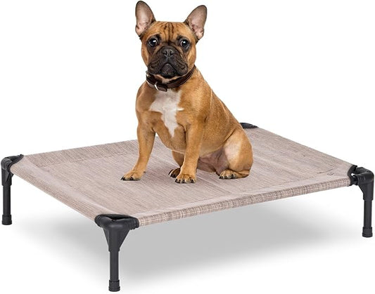 Elevated Dog Bed for Outdoor, Medium Raised Dog Cot with Washable Mesh, Cooling Pet Cot Chew Proof for Outside Camping, 32"x25" Grey-PawvioPets