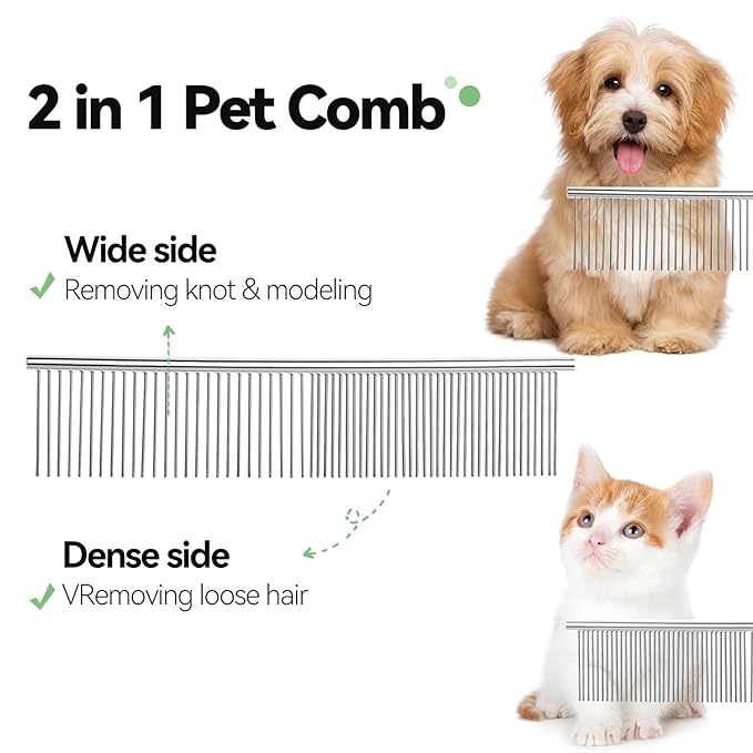 Dog & Cat Brush,Pet Grooming Kit 2PCS- Cat Brush for Shedding| Pet Metal Comb. Self-Cleaning Slicker Brush for Short and Long Hair. Removes Undercoat, Loose Hair, Tangled, Dirt and Massages.-PawvioPets