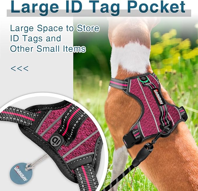 BARKBAY Dog Harness No Pull with ID Tag Pocket - Heavy Duty, Reflective, Easy Control for Large Dogs(Pink/Black,S)-PawvioPets