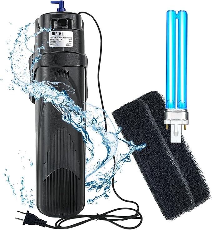 COOSPIDER Aquarium Filter Sun JUP-01 for 40-80 Gallon Tank Clear, U-V Fish Tank Green Clean Machine Submersible Pump w/ 1 Spare Bulb + 2 Replace Filter-PawvioPets