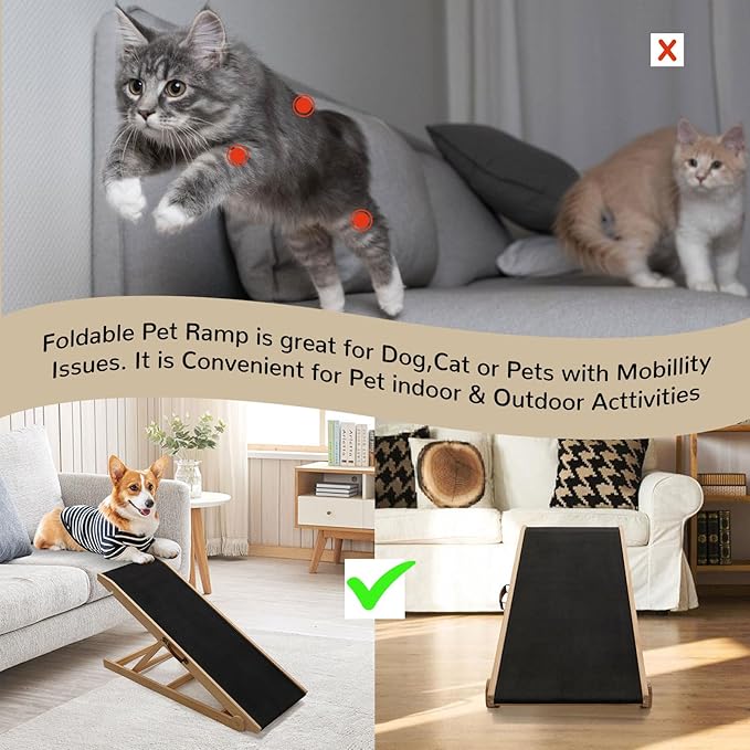 ABORON Dog Ramp,Adjustable Folding Pet Ramp for Bed,Couch,SUV - High Traction Portable Rubber Paw Ramps,Great for Small & Large Old Dogs & Cats, Supports up to 200 lbs-PawvioPets