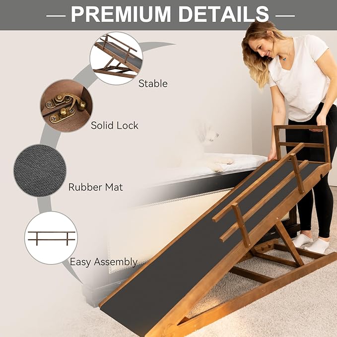ABORON Dog Ramp,Adjustable Folding Pet Ramp for Bed,Couch,SUV - High Traction Portable Rubber Paw Ramps,Great for Small & Large Old Dogs & Cats, Supports up to 200 lbs,55''Long-PawvioPets