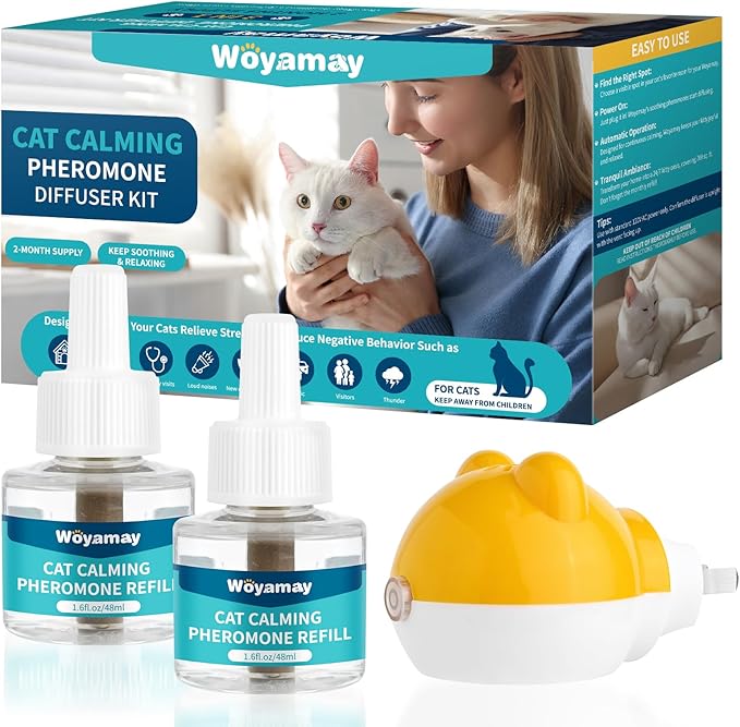 Cat Calming Diffuser - Cat Pheromones Calming Diffuser for Cat Anxiety Relief 3-in-1 Cat Pheromone Diffuser Kit with 1 Diffuser + 2 Refill 48ml Vial - 60 Days Pheromone Diffuser to Calm Cats-PawvioPets