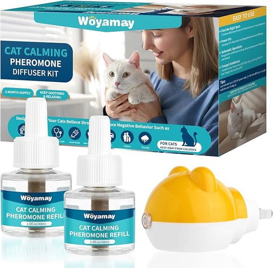 Cat Calming Diffuser - Cat Pheromones Calming Diffuser for Cat Anxiety Relief 3-in-1 Cat Pheromone Diffuser Kit with 1 Diffuser + 2 Refill 48ml Vial - 60 Days Pheromone Diffuser to Calm Cats-PawvioPets