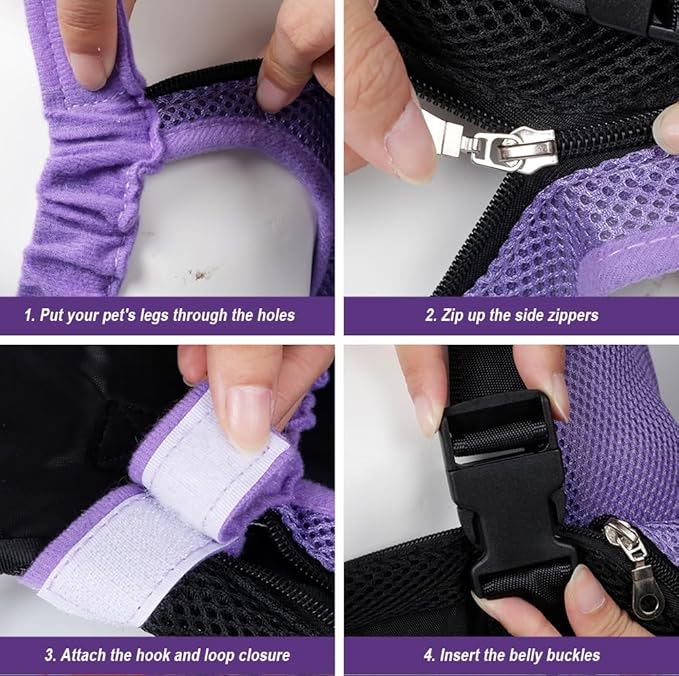 FEimaX Dog Carrier Backpack Pet Legs Out Front Cat Travel Bag, Adjustable Puppy Backpacks Carriers Hands-Free for Small Medium Dogs Cats Hiking Traveling Camping Daily Walking (X-Large, Purple)-PawvioPets