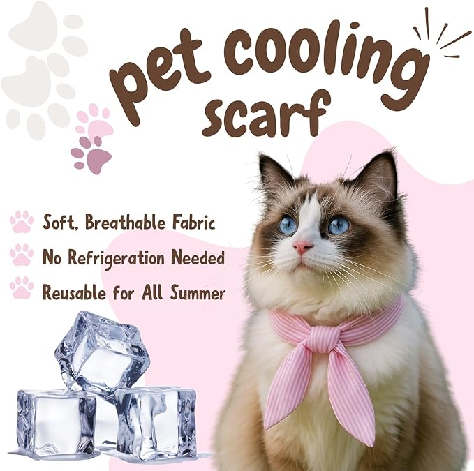 2pcs Cooling Scarf for Pets,Summer Cooling Scarves Keep Cats and Dogs Cool, Reused,Rrecycled,Suitable for Dogs (2pcs-Pink Stripe)-PawvioPets
