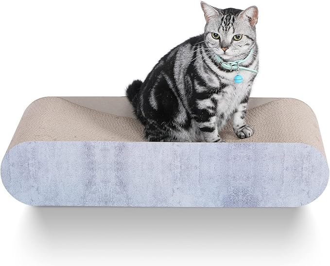 2 in 1 Cat Scratcher Cardboard Lounge Bed, Cat Scratching Post, Durable Board Pads Prevents Furniture Damage,Large (Reversible Grey)-PawvioPets