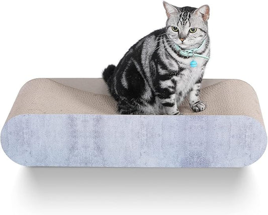 2 in 1 Cat Scratcher Cardboard Lounge Bed, Cat Scratching Post, Durable Board Pads Prevents Furniture Damage,Large (Reversible Grey)-PawvioPets