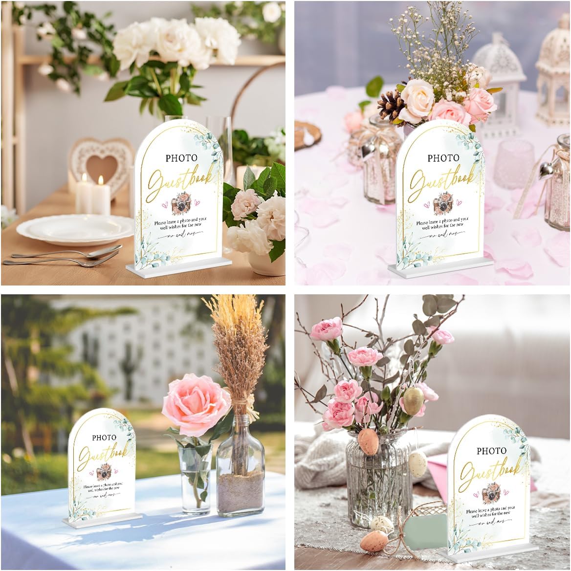 Acrylic Wedding Sign for Ceremony & Reception - 5x7 Inch White Guest Book, Photo Guest Book, Cards & Gifts - Wedding Decor Bundle