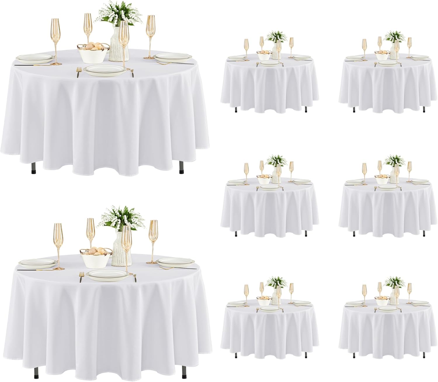 Fitable 8 Pack Round Tablecloths: Stain Resistant Wrinkle Free Circle Table Clothes, Washable Reusable Polyester Table Covers for Wedding Party Birthday Banquet Reception(White, 70 Inch)