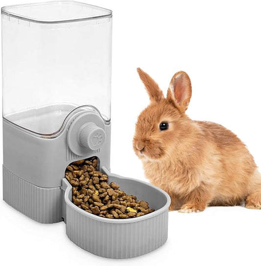 Fhiny Rabbit Food Dispenser, 40oz Large Capacity Hanging Gravity Bunny Feeder for Cage Automatic Guinea Pig Feeding Bowls Pet Food Storage for Bunny Guinea Pig Chinchilla Ferret Cat Puppy-PawvioPets