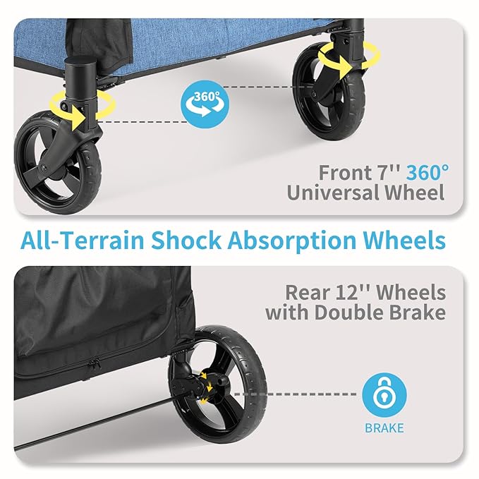 EchoSmile Heavy-Duty Large Dog Stroller with Shock-Absorbing Wheels, Foldable Pet Travel Carrier for Medium & Large Dogs, 5 Mesh Windows, 160 lbs Capacity, Easy Assembly & Storage-PawvioPets