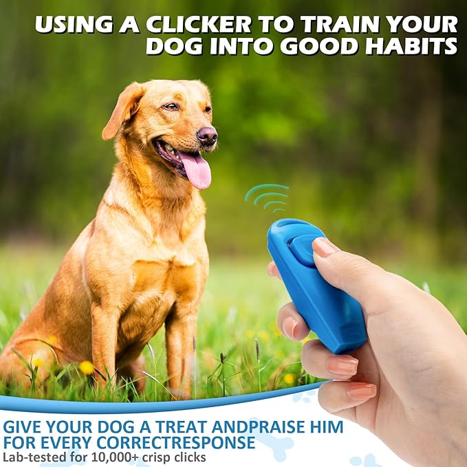 2-in-1 Dog Training Clicker Whistle for Training and Recall, Training Accessories for Puppy, Cats, Horses & Small Animals - 2 Pack with Lanyard, Reward Your Pets Efficiently(White + Light Blue)-PawvioPets