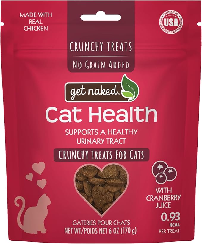 Get Naked Urinary Cat Health Treats with Cranberry & Real Chicken 6oz | Crunchy, Grain-Free, Natural Urinary Tract & Dental Care | Supports UT Support & Fresh Breath | Made in The USA-PawvioPets