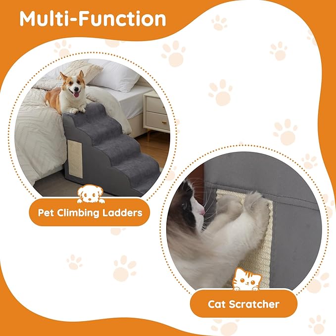 Dogs Steps for Bed, Dog Stairs for Small Dogs, 2-Step Dog Ramp for Bed, Couch, Sofa, and Chairs, Non-Slip Bottom Design, Cat Scratching, High Density Foam Portable Pet Step, Indoor, Grey-PawvioPets