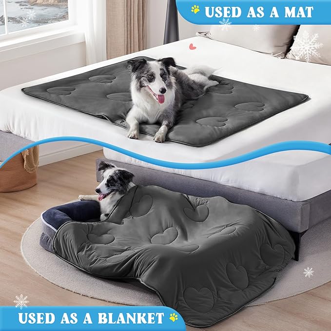 Cooling Blanket for Dogs, Lightweight & Durable Dog Cooling Mat, Q-MAX>0.45 Soft Breathable Pets Comforter for Couch, Bed & Car Essential - Dark Grey 40x50 Inches-PawvioPets