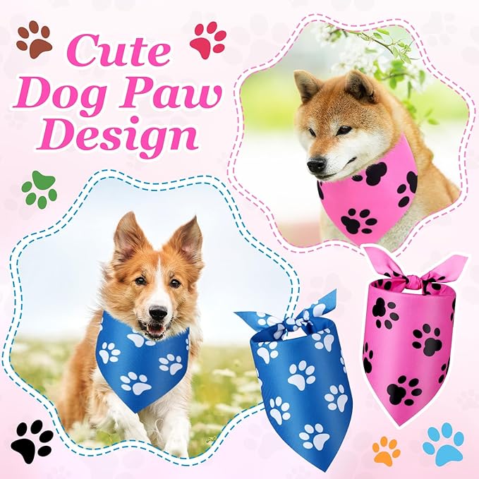 Abbylike 50 Pcs Paw Print Dog Bandanas Bulk Soft Triangle Scarves for Pets Party Costume Doggie Walking Photo Props Bibs for Pets Shops Adoption Events Halloween Party Gifts(25.6 x 17.7 x 17.7 Inch)-PawvioPets