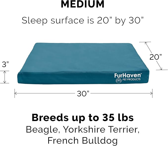 Furhaven Water-Resistant Cooling Gel Dog Bed for Medium/Small Dogs w/ Removable Washable Cover, For Dogs Up to 35 lbs - Indoor/Outdoor Logo Print Oxford Polycanvas Mattress - Deep Lagoon, Medium-PawvioPets