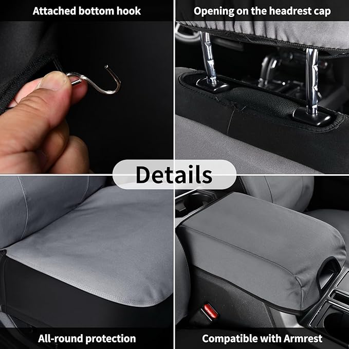 Coverado Front Seat Covers, Waterproof Canvas Seat Protector for Car Seat Cushions for Kids & Dogs, Seat Covers Compatible with 2015-2025 Ford F150 & 2017-2025 Ford F250 F350 F450(Gray, 2PCS)-PawvioPets