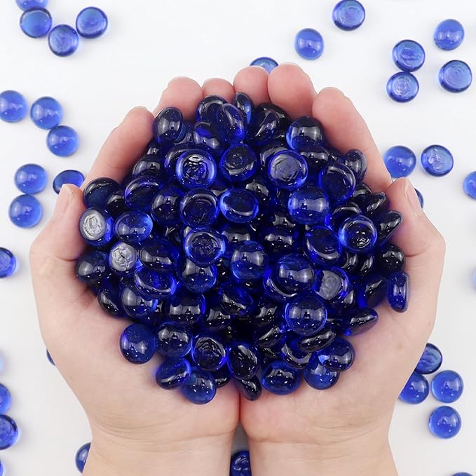 2.16LB Glass Beads Vase Filler Aquarium Gravel Decor Flat Glass Marbles Gems Pebbles Fish Tank Rocks Home Decorative Art Craft - Cobalt Blue-PawvioPets