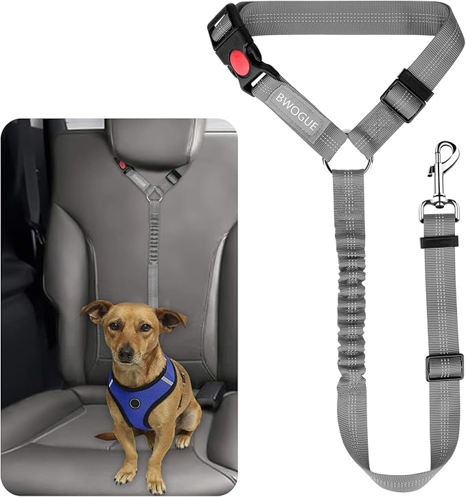 BWOGUE Pet Dog Cat Seat Belts, Car Headrest Restraint Adjustable Safety Leads Vehicle Seatbelt Harness (1 Pack)-PawvioPets