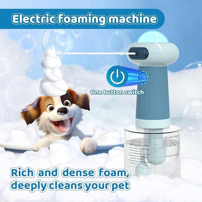 Electric Dog Shampoo Dispenser,IPX7 Cat Shampoo Sprayer,Pet Bath Supplies Automatic Foaming Shampoo Dispenser for Dog Deep Cleaing,Kitchen Sink，Bathroom Blue-PawvioPets